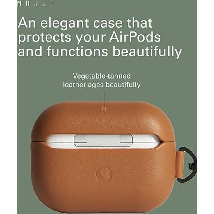Mujjo Echelon Leather AirPods Pro (1 & 2) Hülle Tan - Hochwertiges pflanzlich gegerbtes Leder, Kabellose Ladekompatibilität – Bild 5