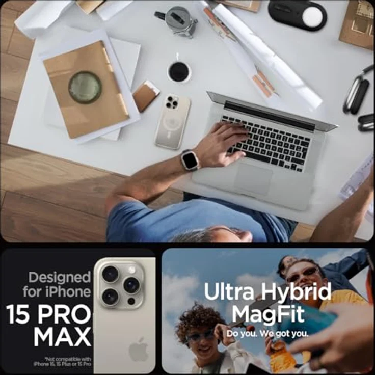 Spigen iPhone 15 Pro Max Ultra Hybrid Frost MagFit Hülle [Anti-Yellowing] -Natürliches Titan – Bild 2