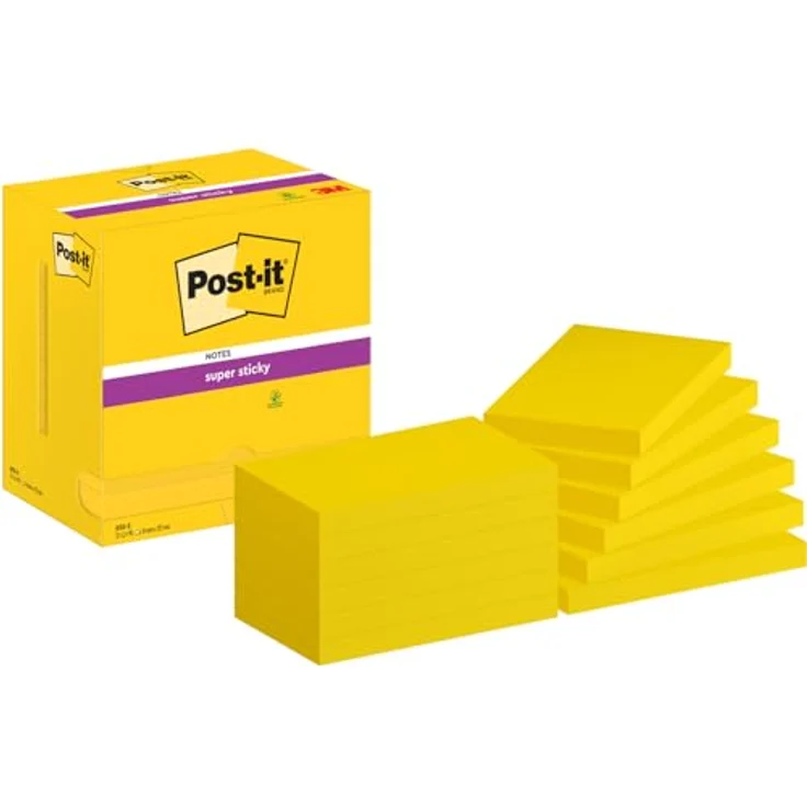 Post-it Super Sticky Haftnotizblock, 76 x 127 mm, narzissengelb, 12x 90 Blatt, praktischer Spender – Bild 2