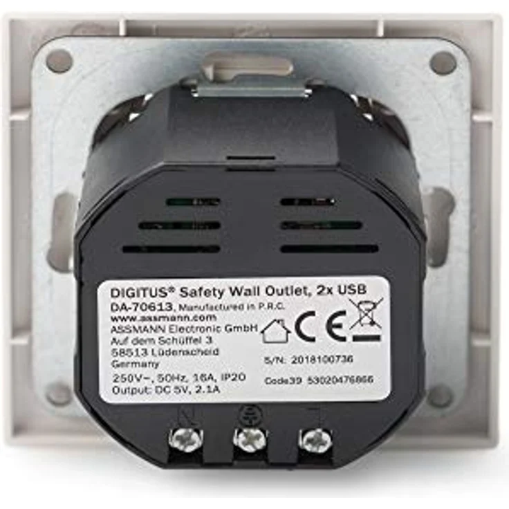 DIGITUS Unterputz-Steckdose mit USB Ladegerät - 2 Buchsen - 5V - 2,1A Gesamt - Reinweiß RAL 9003 - Bis 250V 50Hz – Bild 5