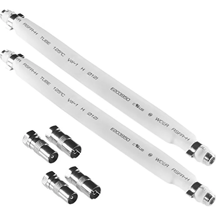 Poppstar 2x 21,5cm SAT Fensterdurchführung, Türdurchführung (flach 2 mm) für Koax Kabel Kupplung, 4x F-Stecker (1x auf Antennenstecker, 1x auf Antennenbuchse), weiß – Bild 2