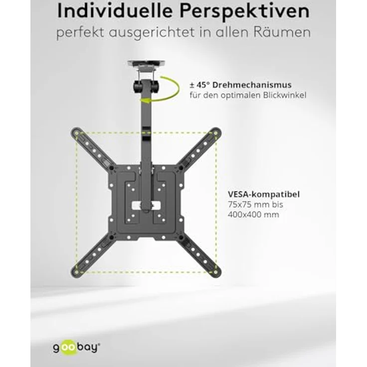 goobay TV-Deckenhalterung für Fernseher von 23 bis 55 Zoll (58 – 140 cm), TV Halterung, max. 20 kg, seitlich schwenkbar, Deckenwinkel einstellbar, mit Hochklapp- und Verriegelungsfunktion, 70824, schwarz – Bild 4