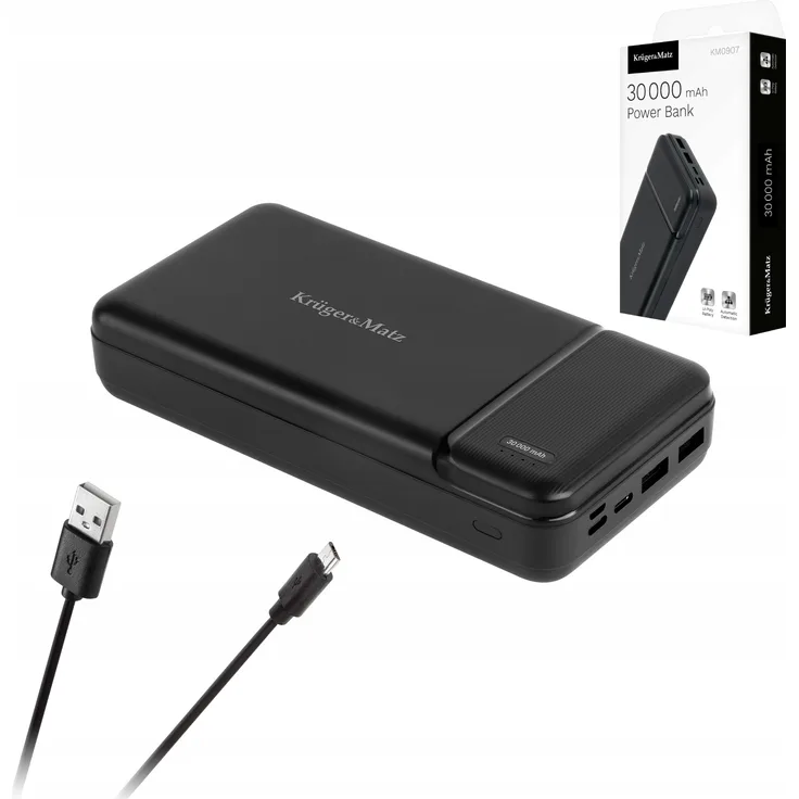 Krüger&Matz Power Bank 30000 mAh, 2x USB, USB-C, inkl. KUGERMATZ-Kabel