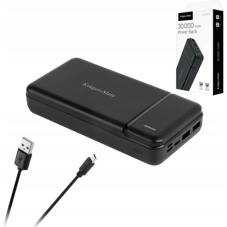Krüger&Matz Power Bank 30000 mAh, 2x USB, USB-C, inkl. KUGERMATZ-Kabel
