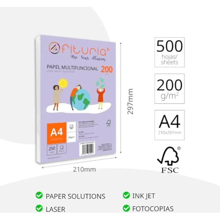 OFITURIA DIN A4 Druckerpapier, 500 Blatt weiß, 200g/m², multifunktionales Kopierpapier für Laserdrucker und Tintenstrahldrucker – Bild 2