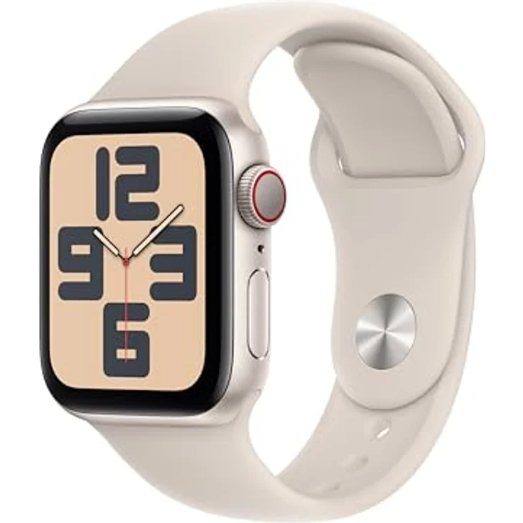 Apple Watch SE GPS + Cellular (2022), 40 mm Aluminiumgehäuse Polarstern, Sportarmband Polarstern, S/M – Bild 1