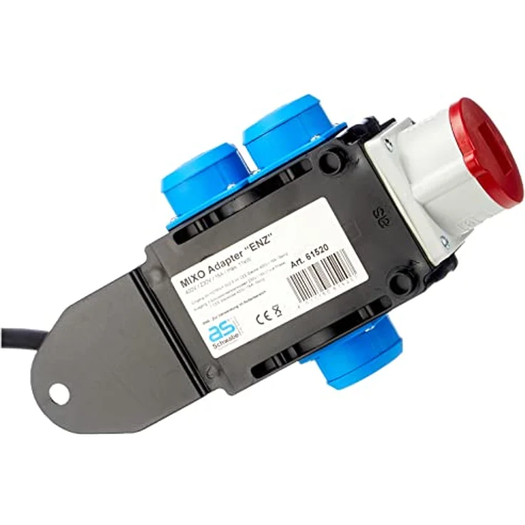 as - Schwabe MIXO Adapter/Stromverteiler ENZ Stecker mit 2 m Gummischlauchleitung 1 x CEE und 3 x Schutzkontakt Steckdosen – Baustellen Starkstrom-Verteiler – IP44 – Made in EU I 61520, schwarz – Bild 5