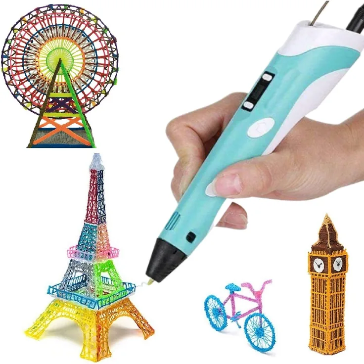 Wisam 3D Drucker Stift Set, ergonomisch mit 3 Farben PLA Filament 1,75mm, Blau, schnelle Aufheiztechnologie, einstellbare Geschwindigkeit