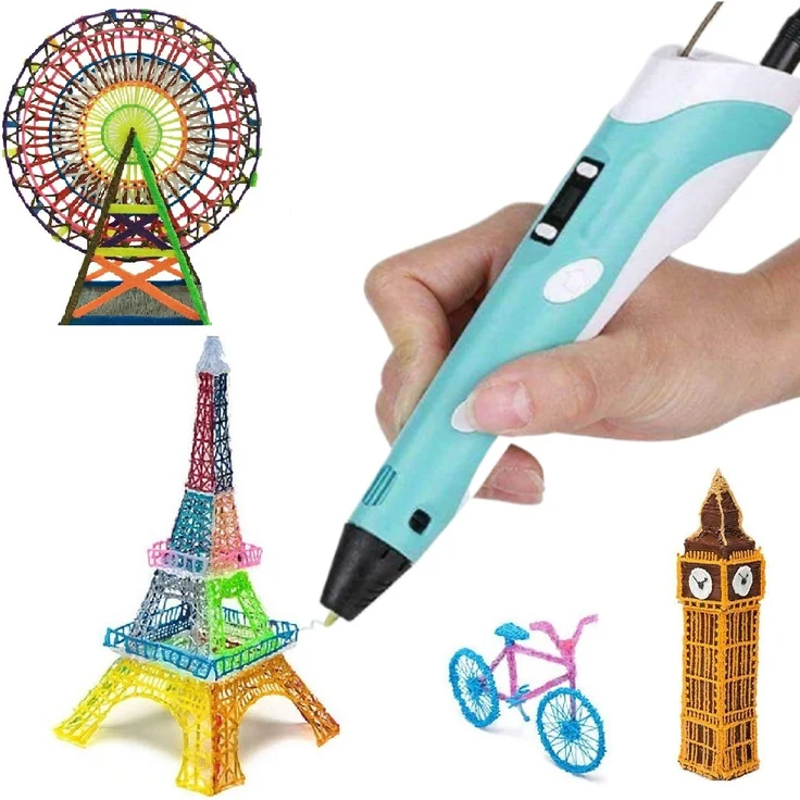 Wisam 3D Drucker Stift Set, ergonomisch mit 3 Farben PLA Filament 1,75mm, Blau, schnelle Aufheiztechnologie, einstellbare Geschwindigkeit