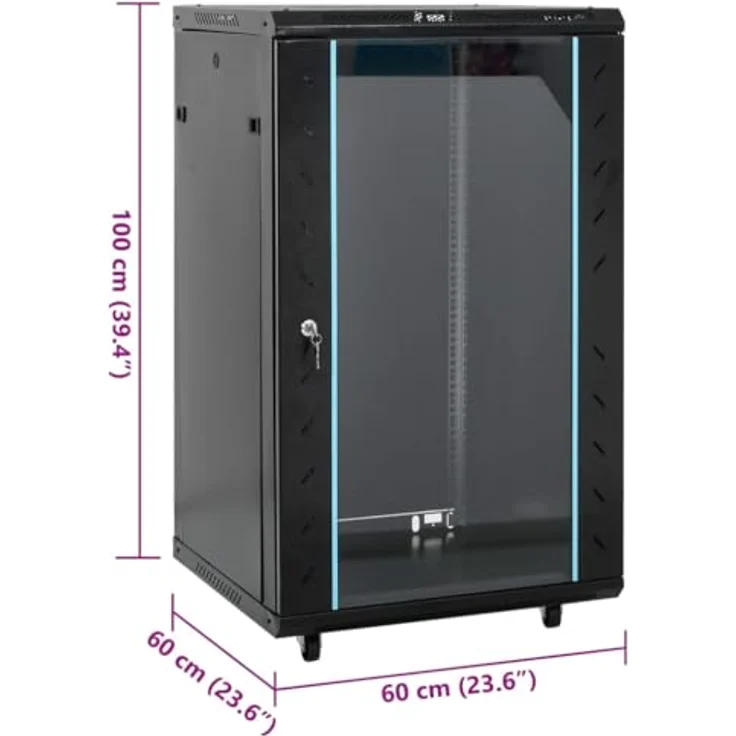 vidaXL 18U Netzwerkschrank, Serverschrank abschließbar mit Rollen und abnehmbaren Seitenteilen, freistehend, 19" IP20 – Bild 2
