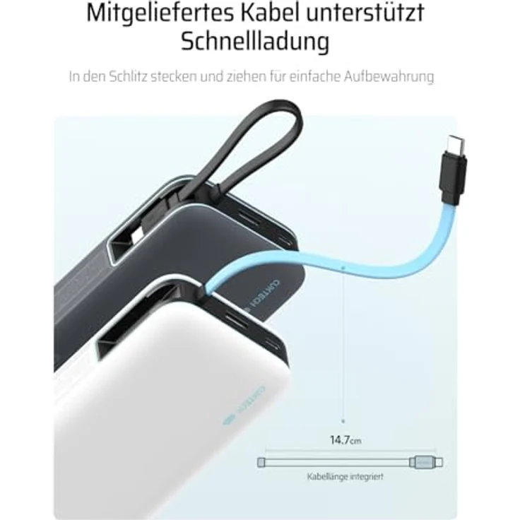 Cuktech CUKP200N, 55W 20000mAh Powerbank mit integriertem USB-C Kabel und drei Anschlüssen, kompakt und robust – Bild 8
