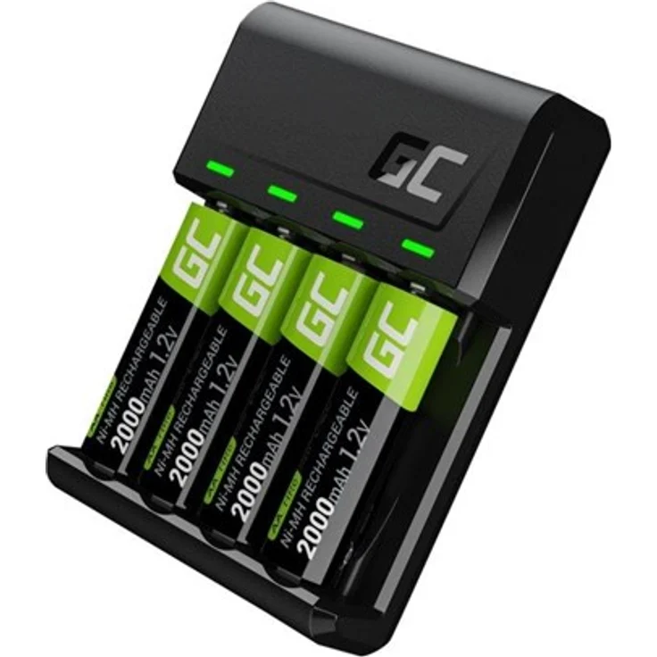 Green Cell VitalCharger USB-Batterieladegerät für 4 x AA NiMH, 2000 mAh, 0.5 Watt, Schwarz