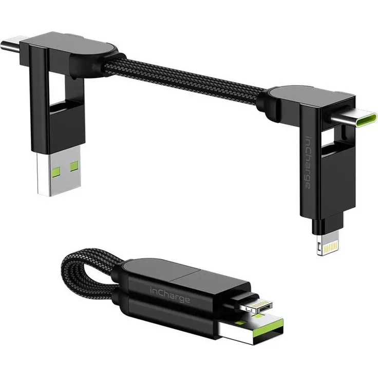 Rolling Square inCharge X, All-in-One Ladekabel mit 6 Anschlüssen, 60W Schnellladung, USB-C, Lightning, Micro-USB, Schwarz