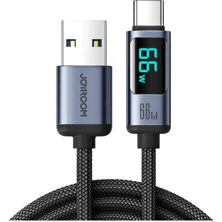 Joyroom Prism Series A16, USB-C/USB-A Kabel mit 66W Schnellladung und LED-Anzeige, 1,2m, Schwarz