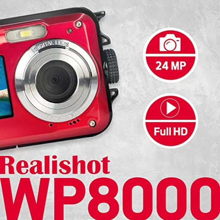 AgfaPhoto Photo Realishot WP8000 - wasserdichte Digitalkamera (24 MP, Full HD-Video, Dual-LCD-Bildschirm, 16-facher Digitalzoom, Digitaler Stabilisator, Lithium-Batterie) Rot – Bild 4