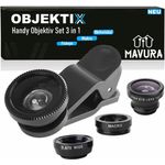 MAVURA OBJEKTIX Universal Handy Objektiv Set 3in1 Smartphone Linsen - Fisheye + Weitwinkel + Makro Kamera, schwarz - Preisvergleich