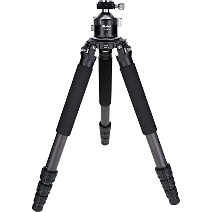 Rollei Rock Solid Alpha Mark III inkl. Rollei Stativkopf T7S MK III, sehr Robustes, professionelles Dreibeinstativ mit 360° Kugelkopf und 30KG Traglast., schwarz