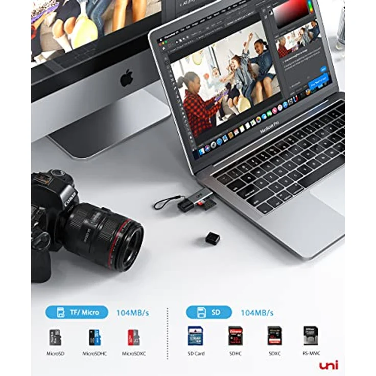 SD Kartenleser, uni USB Kartenleser 3.0, USB C Kartenleser Aluminum 2in1, OTG Adapter, Kartenlesegerät USB C, kompatibel für SD/Micro SD/TF/SDHC/SDXC, kompatibel mit Android/Windows/Mac/OS usw. – Bild 3