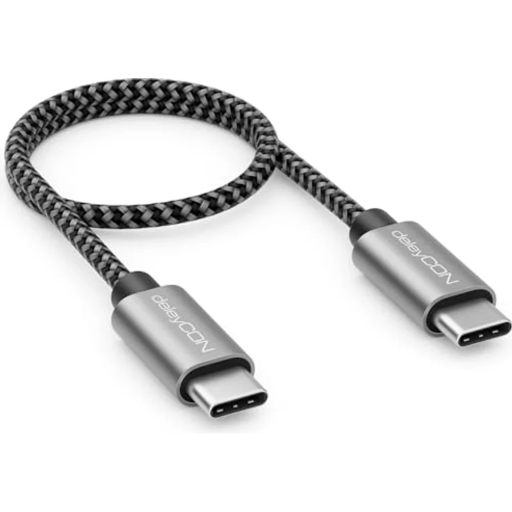 deleyCON 0,30m USB-C Kabel PD3.0, 60W Schnellladekabel in Schwarz-Grau für iPhone 16/15 Pro Max, Samsung Galaxy S24/S23, iPad Pro, MacBook Air, PS5 – Bild 1