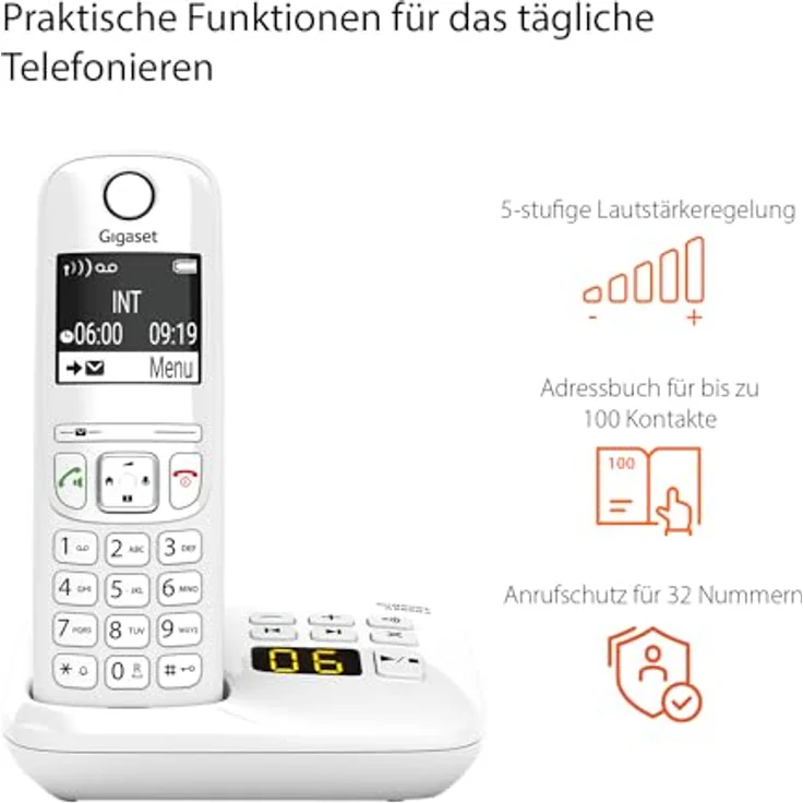 Gigaset AS690A - Schnurlostelefon mit Anrufbeantworter - DECT-Telefon mit Freisprechfunktion, großes Display, große Tasten - Festnetztelefon, weiß - Preisvergleich – Bild 4