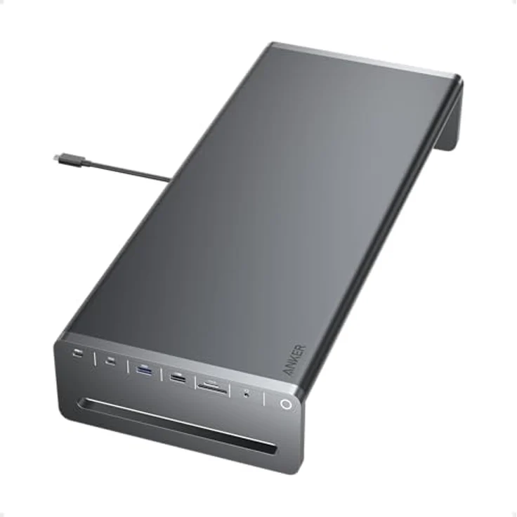Anker USB-C Hub, 10-in-1 Aluminium-Monitorstandfuß mit 100W PD, 5Gbit/s USB-Anschlüssen und 4K@60Hz HDMI Display, integriertes 1m Kabel, silber, für MacBook, Dell und USB-C-Geräte – Bild 1