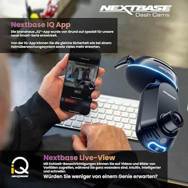 Nextbase® iQ 2K Smart HD Dash-Cam Auto mit 4G/LTE und GPS, 64GB Micro SD Card Bundle, 1440p Dash Cam mit Front- & Innensicht, 1440p Dash Cam 4K mit Smart Sense Parking, Emergency SOS, Roadwatch AI – Bild 3