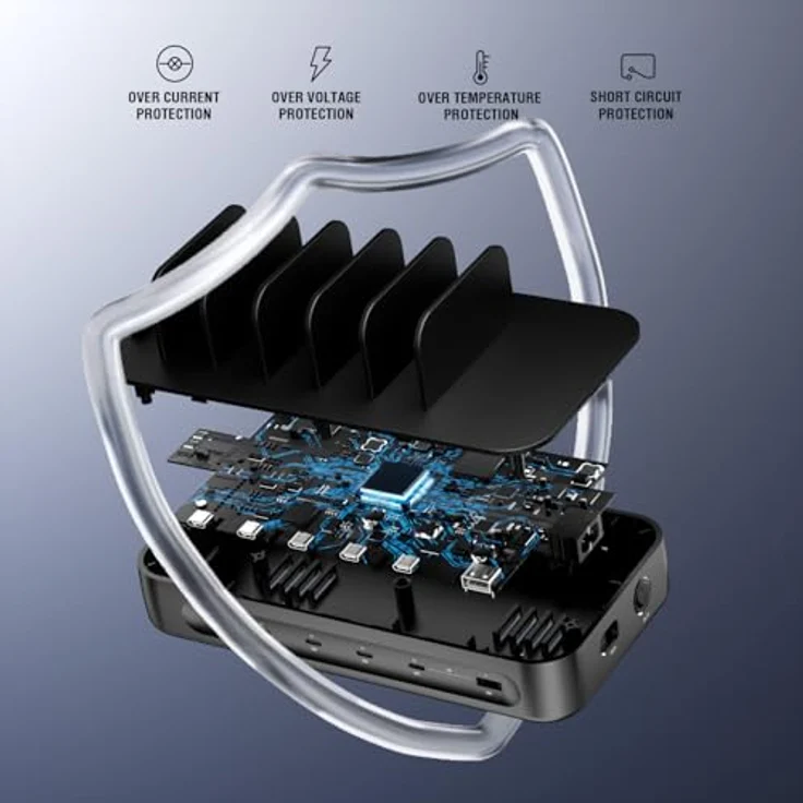 4smarts 541805, Universales Handy-Ladegerät, AC, 5 USB Typ-C Anschlüsse, 1,5 m Kabellänge, Schwarz – Bild 3