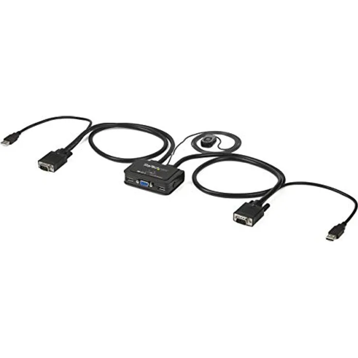 StarTech.com 2 Port VGA USB KVM Switch Kabel - VGA KVM Umschalter USB Powered mit Fernumschaltung, Schwarz