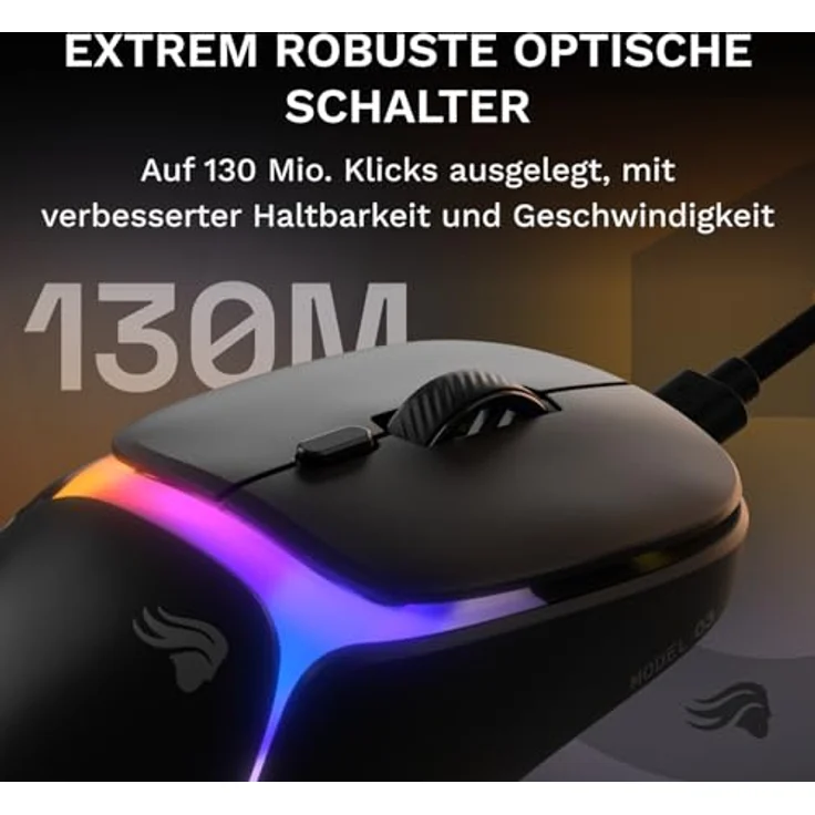 GLORIOUS Model O3 Wired-Gaming-Maus, ultraleicht (54 g), 30K-DPI-BAMF-3.0-Sensor, optische Switches (130 Mio.), RGB-Beleuchtung, für alle Griffarten – Schwarz – Bild 4