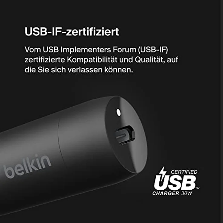 Belkin Boost↑Charge™ 30-W-Kfz-Schnellladegerät, kompaktes Modell mit USB-C-Power Delivery-Anschluss, inklusive USB-C/Lightning-Kabel, kompatibel mit der iPhone 14-Serie, iPad und mehr – Schwarz – Bild 3