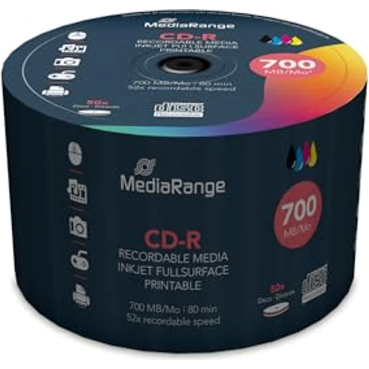 MediaRange MR208 Printable Cake 50 CD-R Rohlinge (52x Speed, 700MB, 80 Min) – Bild 2