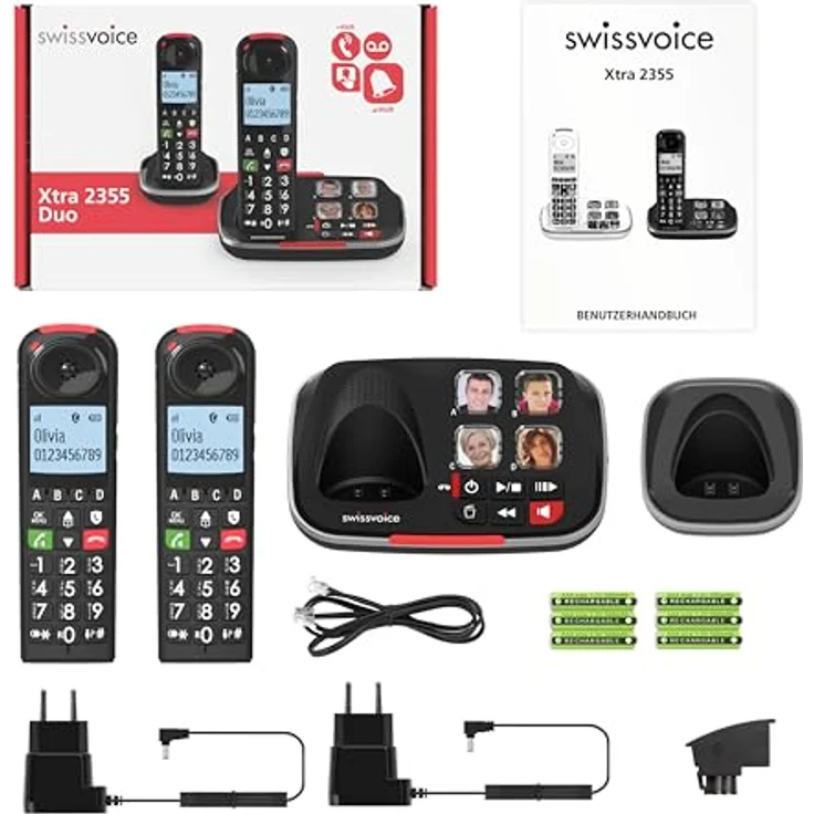 SwissVoice Xtra 2355 Duo Schnurloses Seniorentelefon Anrufbeantworter, Foto-Tasten, Freisprechen, für Hörgeräte kompatibel (00502) – Bild 6