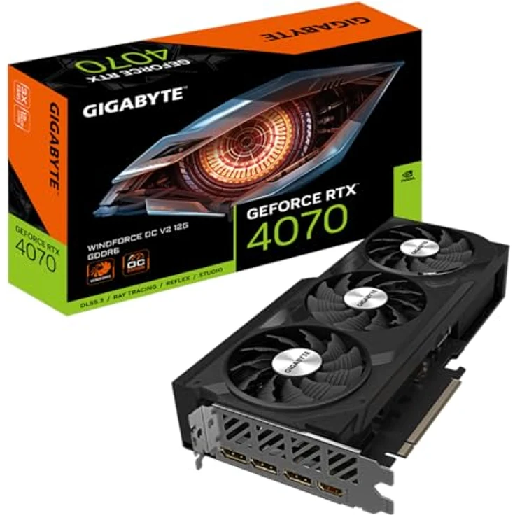 Gigabyte GeForce RTX 4070 WINDFORCE OC V2 12G Grafikkarte - 12GB GDDR6, 192bit, PCI-E 4.0, 2490MHz Core Clock, NVIDIA DLSS 3, Metall-Rückplatte, schwarz – Bild 1