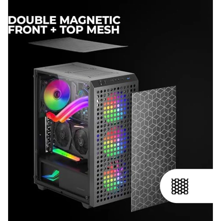MARSGAMING MC-MAG ATX-Gaming-Gehäuse, Vollvergütetes Glas-Seitenteil, 3X 120mm FRGB-Lüfter, 360mm Flüssigkehlung, Schwarz – Bild 3