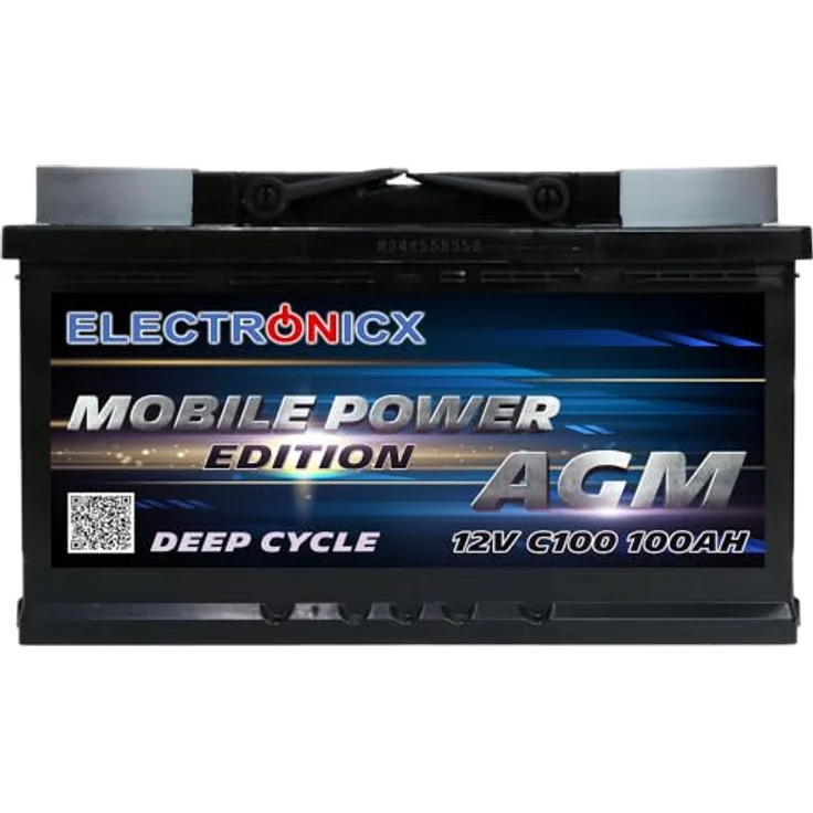 Electronicx Mobile Edition AGM Batterie 100AH - 12V wartungsfreie Versorgungsbatterie für Freizeit, Boot & Wohnmobil, temperaturbeständig, kippbar – Bild 1