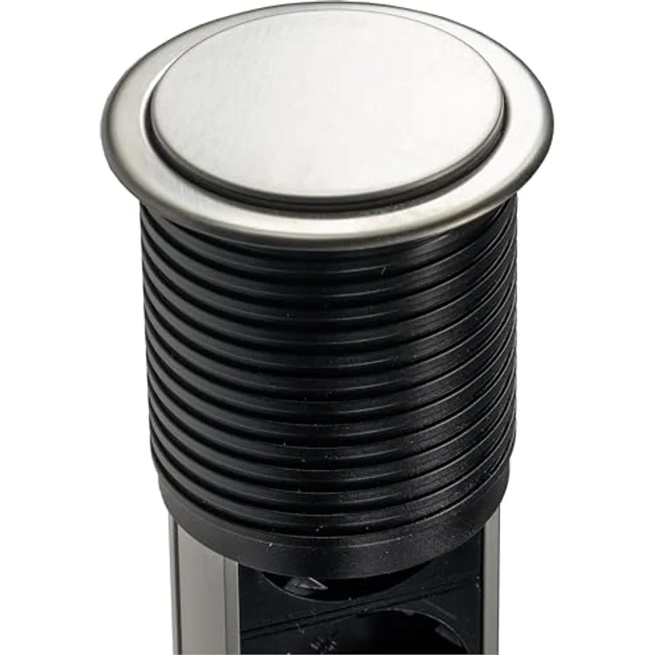 ChiliTec Versenkbare Einbausteckdose 3x Steckdose USB-A USB-C Edelstahl Rund Ladegerät Steckdosen für Schreibtisch Arbeitsplatte 230V mit 150cm Kabel Mehrfachsteckdose für Büro Küche Werkstatt Schwarz – Bild 4