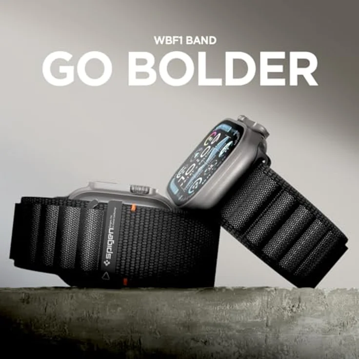 Spigen Basis-Stoffarmband für Apple Watch Ultra 2/1 49mm, Serie 11/10 46mm, 9/8/7 45mm, SE2/SE/6/5/4 44mm - Schwarz, Hakenverschluss, modernes Design, ganztägiger Tragekomfort – Bild 3