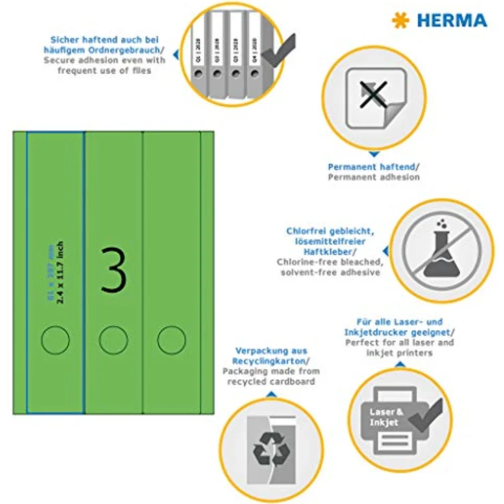 HERMA Aktenordner Ordnerrückenetikett SPECIAL, Format: breit/lang 61 x 297 mm, weiß – Bild 7