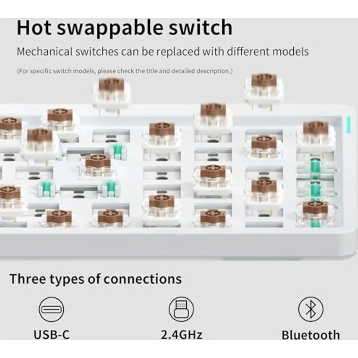 nuphy Air96 V2 Mechanische Tastatur Kabellos mit niedrigem Profil, RGB Hot-Swap, 100 Tasten, 2.4GHz Wireless/Bluetooth/USB-C, White Gateron Brown Switch – Bild 5