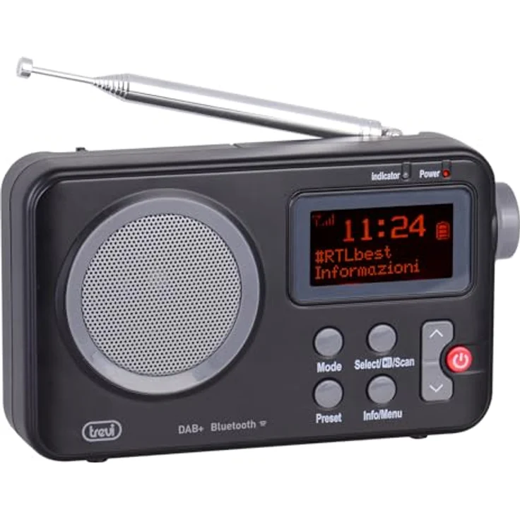 Trevi DAB 7F80 R tragbares DAB+ Radio mit Bluetooth, Uhr, programmierbaren Weckern, Kopfhöreranschluss, batteriebetrieben – Bild 2