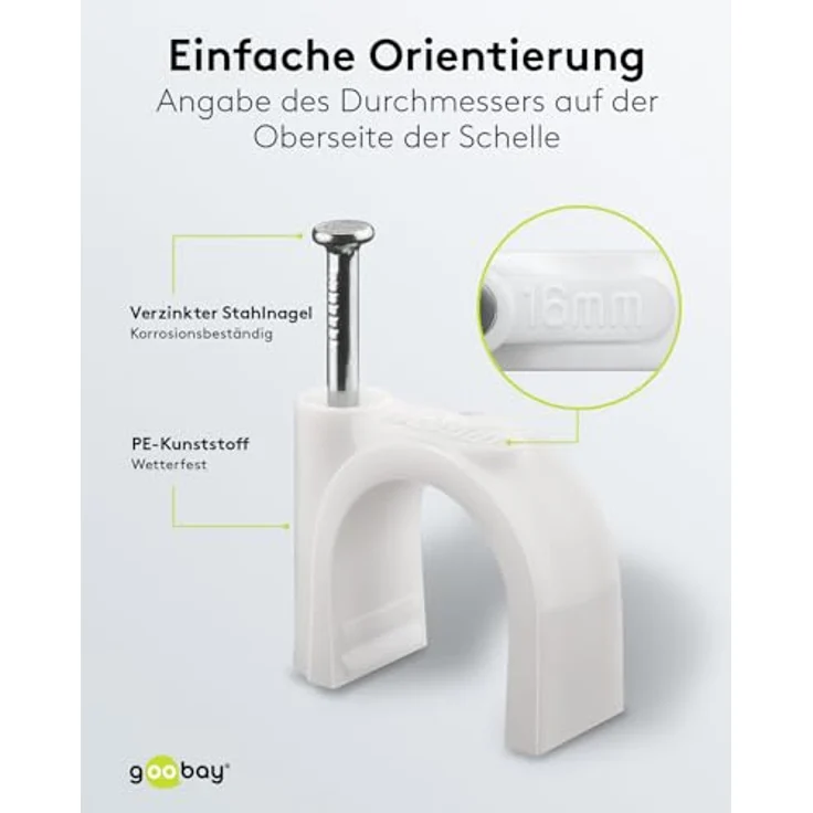 Goobay 17085 Kabelschelle für Kabel mit Kabeldurchmesser bis max. 16,0 mm weiß (100 Stück) – Bild 4