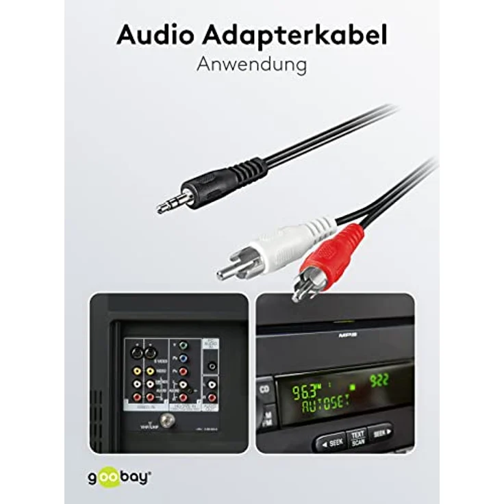 Goobay 50196 3,5mm Klinke / Cinch-Adapterkabel - für Kopfhörerbuchsen an RCA / 3-polig Stereo 3,5 mm-Stecker auf 2x Cinch-Stecker / Schwarz / 3m – Bild 5