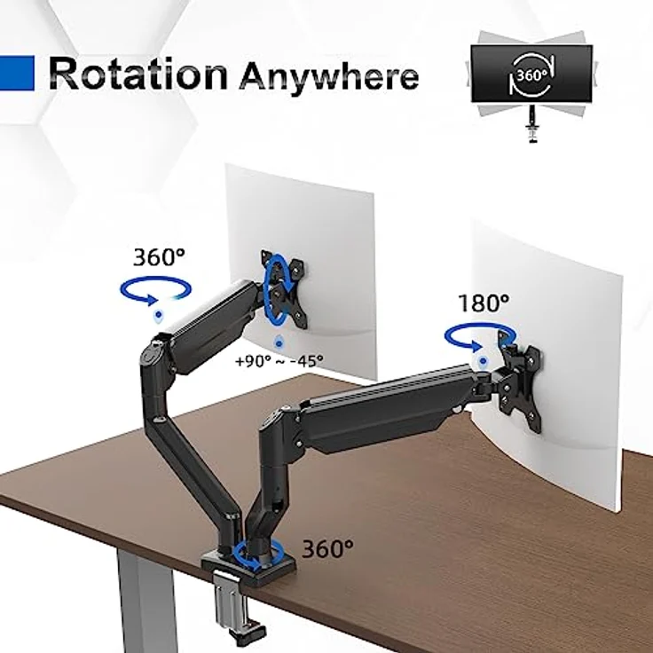 GRIFEMA Monitor Halterung 2 Monitore, für 13-32 Zoll Bildschirm, Monitor Stand Dual Monitor Arm Höhenverstellbar Drehungbar, Monitorhalterung Max 9Kg, Bildschirmhalterung Vesa 75x75/100x100 – Bild 3