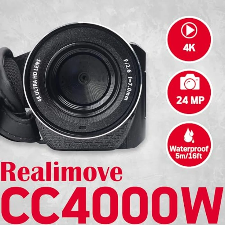 AgfaPhoto Realimove CC4000W – 4K Camcorder, 24 MP, wasserdicht bis 5 m, 18x Digitalzoom, 3" Display, schwarz – Bild 3