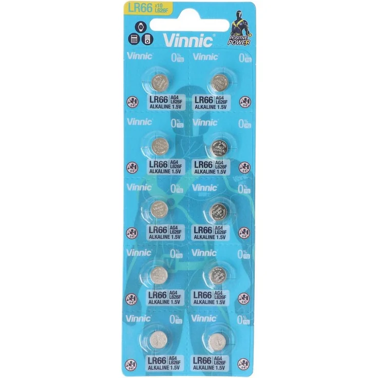 VINNIC 10er Set AG 4 Batterie, LR66, L626F, V376, V377 Knopfzelle LR626 Batt Knopfzelle, Alkaline Knopfzelle LR66, 1.5 Volt, 10er Blister, für Spielzeug und elektronische Kleingeräte – Bild 1