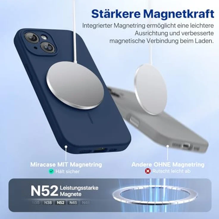 Miracase iPhone 14 Hülle mit MagSafe, Flüssigsilikon-Hülle mit weichem Mikrofaser-Innenfutter, kratzfest und stoßsicher, Dunkelblau – Bild 3
