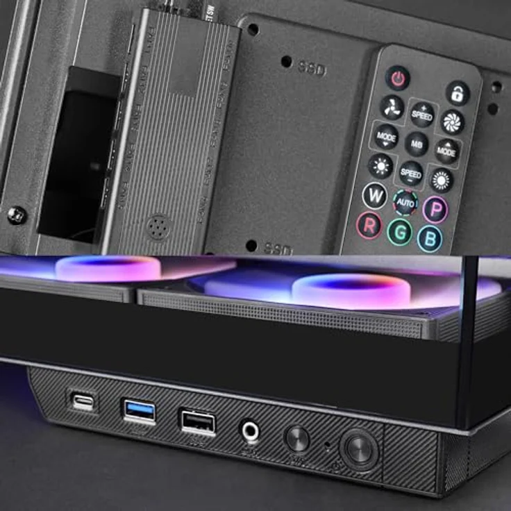 MARS GAMING MC-3GFPRO, ATX Gaming-Gehäuse mit dreifachem verspiegeltem Glas, 2x 120mm ARGB-Lüfter, vertikaler GPU-Montage und Carbonfaser-Finish, Schwarz – Bild 5
