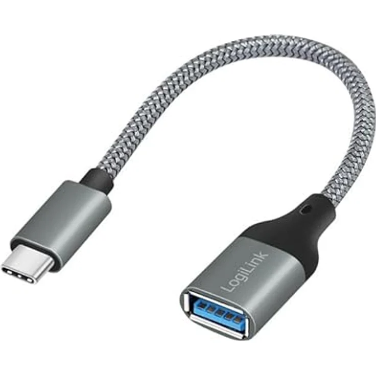 LogiLink USB 3.2 Adapterkabel USB-C Stecker auf USB-A Kupplung, OTG, Aluminiumgehäuse, 0,15 m, dunkelgrau – Bild 2