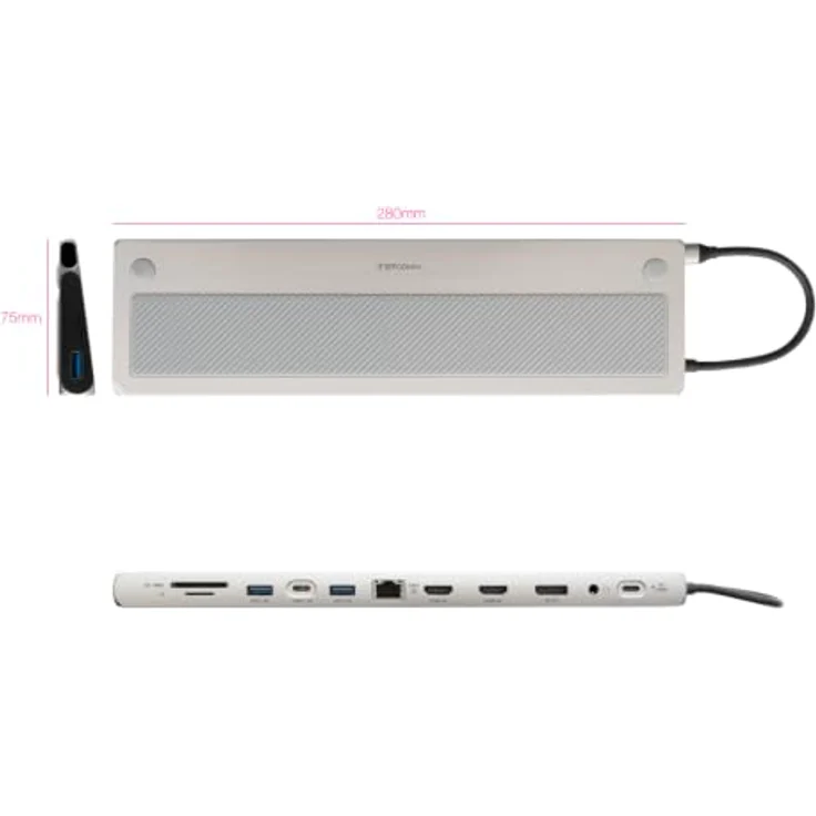 Nanocable 10.16.1012, Kabelgebundene Dockingstation, USB 3.2 Gen 1 Type-C, 100 W, 5 Gbit/s, Grau – Bild 2