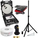 PremiumX Camping Satelliten Anlage SAT Antenne Stativ HD TV Receiver Single LNB 10m Kabel F-Stecker im Koffer Camp Zubehör, wettergeschütztes LNB mit niedrigem Rauschmaß